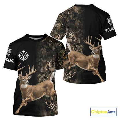 Deer Hunting Big Buck Jumping Camouflage Brown Black Custom Name, Deer Hunting Gift NHT1588