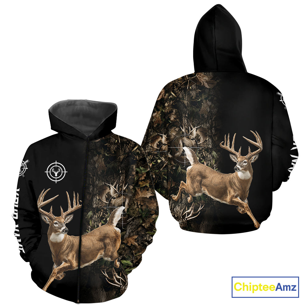 Deer Hunting Big Buck Jumping Camouflage Brown Black Custom Name, Deer Hunting Gift NHT1588