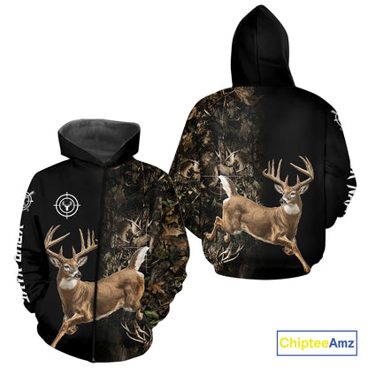 Deer Hunting Big Buck Jumping Camouflage Brown Black Custom Name, Deer Hunting Gift NHT1588