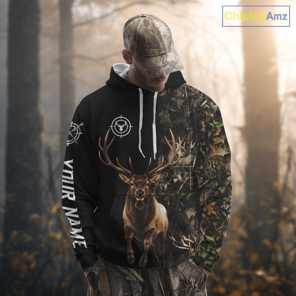 Elk Hunting Big Buck Jumping Camouflage Brown Black Custom Name, Elk Hunting Gift NHT1589