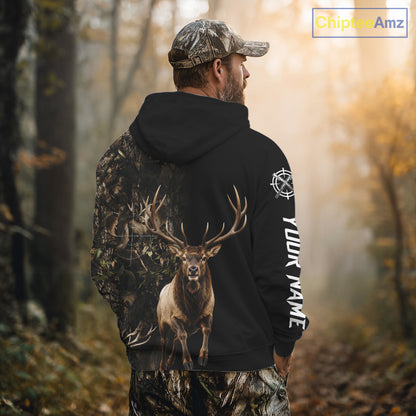 Elk Hunting Big Buck Jumping Camouflage Brown Black Custom Name, Elk Hunting Gift NHT1589