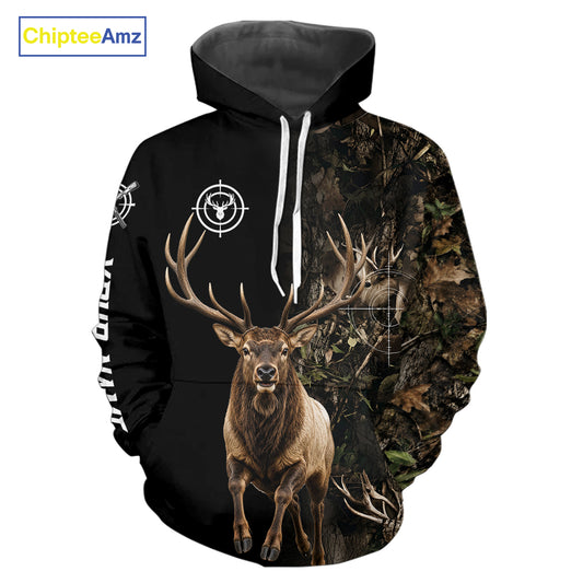 Elk Hunting Big Buck Jumping Camouflage Brown Black Custom Name, Elk Hunting Gift NHT1589