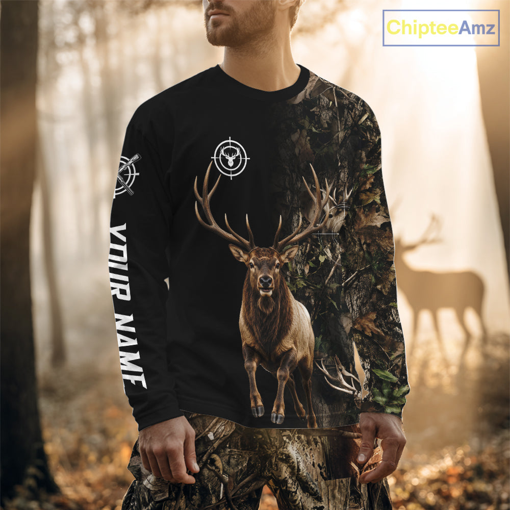 Elk Hunting Big Buck Jumping Camouflage Brown Black Custom Name, Elk Hunting Gift NHT1589