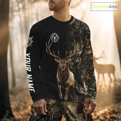 Elk Hunting Big Buck Jumping Camouflage Brown Black Custom Name, Elk Hunting Gift NHT1589