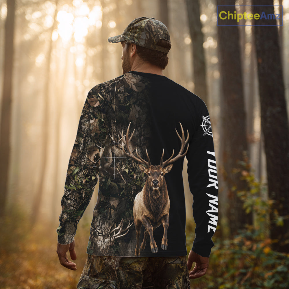 Elk Hunting Big Buck Jumping Camouflage Brown Black Custom Name, Elk Hunting Gift NHT1589