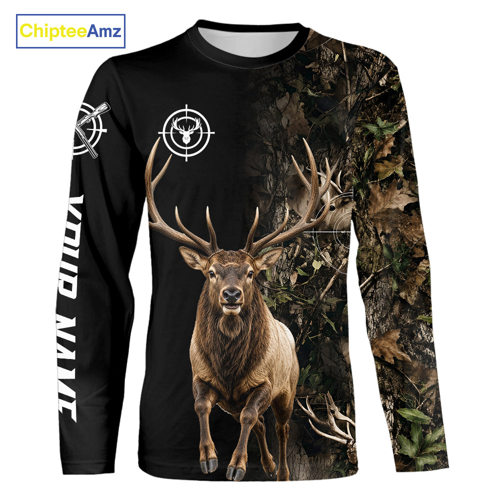Elk Hunting Big Buck Jumping Camouflage Brown Black Custom Name, Elk Hunting Gift NHT1589