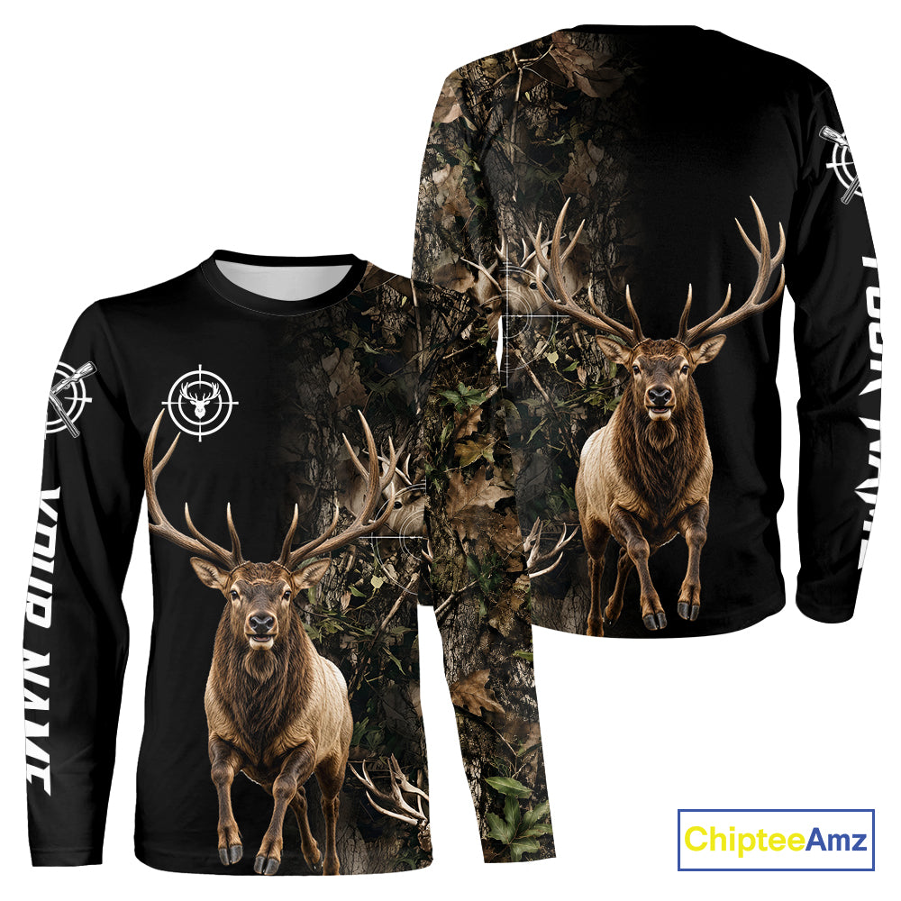 Elk Hunting Big Buck Jumping Camouflage Brown Black Custom Name, Elk Hunting Gift NHT1589