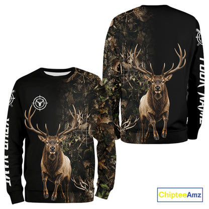 Elk Hunting Big Buck Jumping Camouflage Brown Black Custom Name, Elk Hunting Gift NHT1589