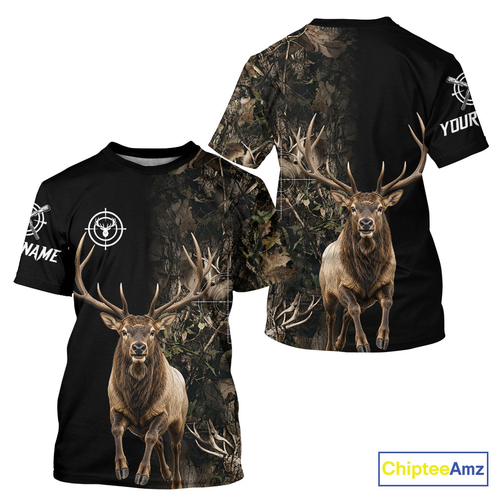 Elk Hunting Big Buck Jumping Camouflage Brown Black Custom Name, Elk Hunting Gift NHT1589