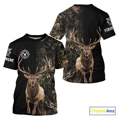 Elk Hunting Big Buck Jumping Camouflage Brown Black Custom Name, Elk Hunting Gift NHT1589