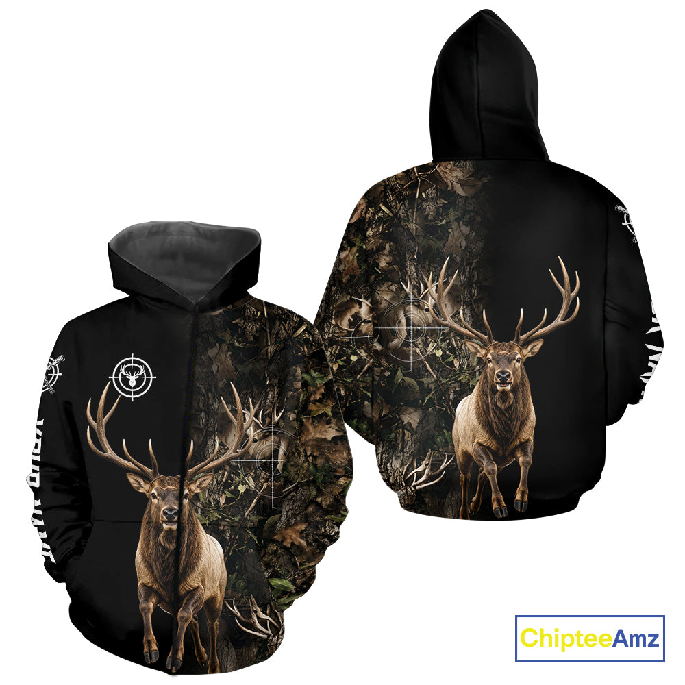 Elk Hunting Big Buck Jumping Camouflage Brown Black Custom Name, Elk Hunting Gift NHT1589