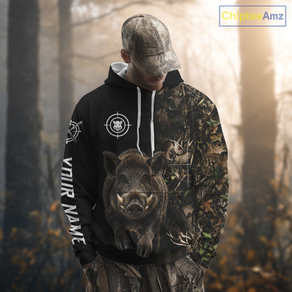 Hog Hunting Jumping Camouflage Brown Black Custom Name, Wild Boar Hunting Gift NHT1590
