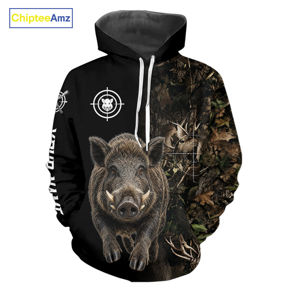 Hog Hunting Jumping Camouflage Brown Black Custom Name, Wild Boar Hunting Gift NHT1590