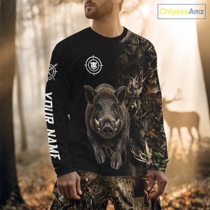 Hog Hunting Jumping Camouflage Brown Black Custom Name, Wild Boar Hunting Gift NHT1590