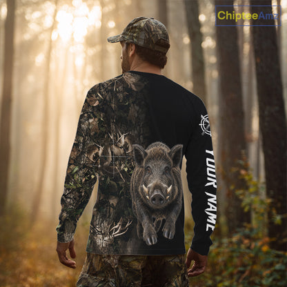 Hog Hunting Jumping Camouflage Brown Black Custom Name, Wild Boar Hunting Gift NHT1590