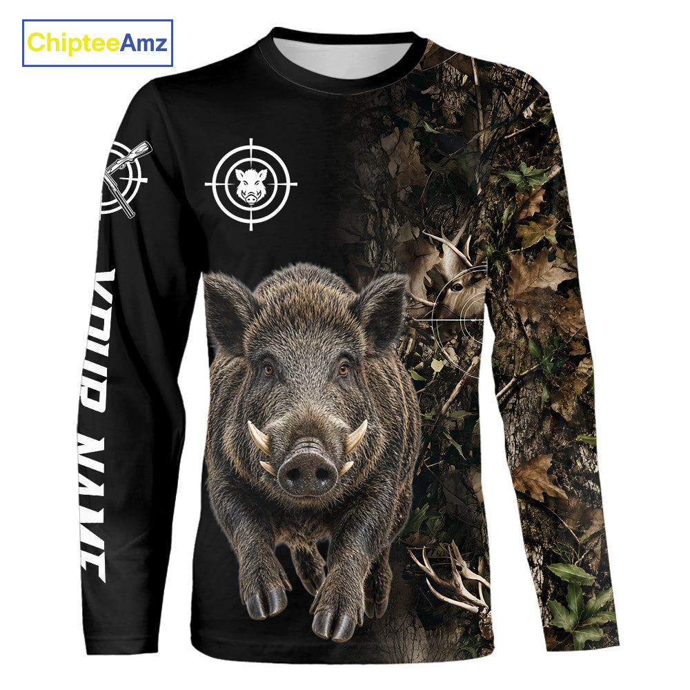 Hog Hunting Jumping Camouflage Brown Black Custom Name, Wild Boar Hunting Gift NHT1590