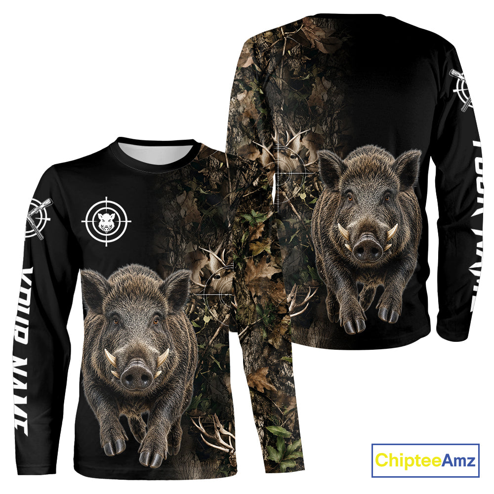 Hog Hunting Jumping Camouflage Brown Black Custom Name, Wild Boar Hunting Gift NHT1590