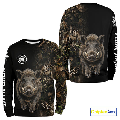 Hog Hunting Jumping Camouflage Brown Black Custom Name, Wild Boar Hunting Gift NHT1590