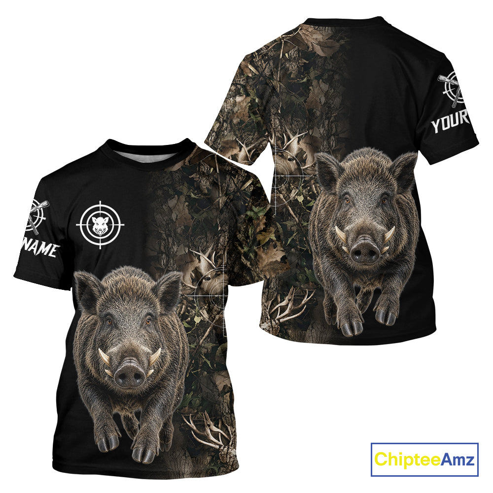 Hog Hunting Jumping Camouflage Brown Black Custom Name, Wild Boar Hunting Gift NHT1590