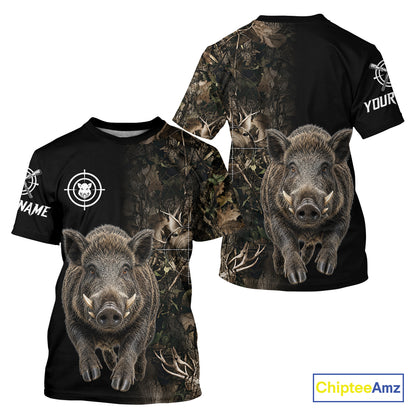 Hog Hunting Jumping Camouflage Brown Black Custom Name, Wild Boar Hunting Gift NHT1590