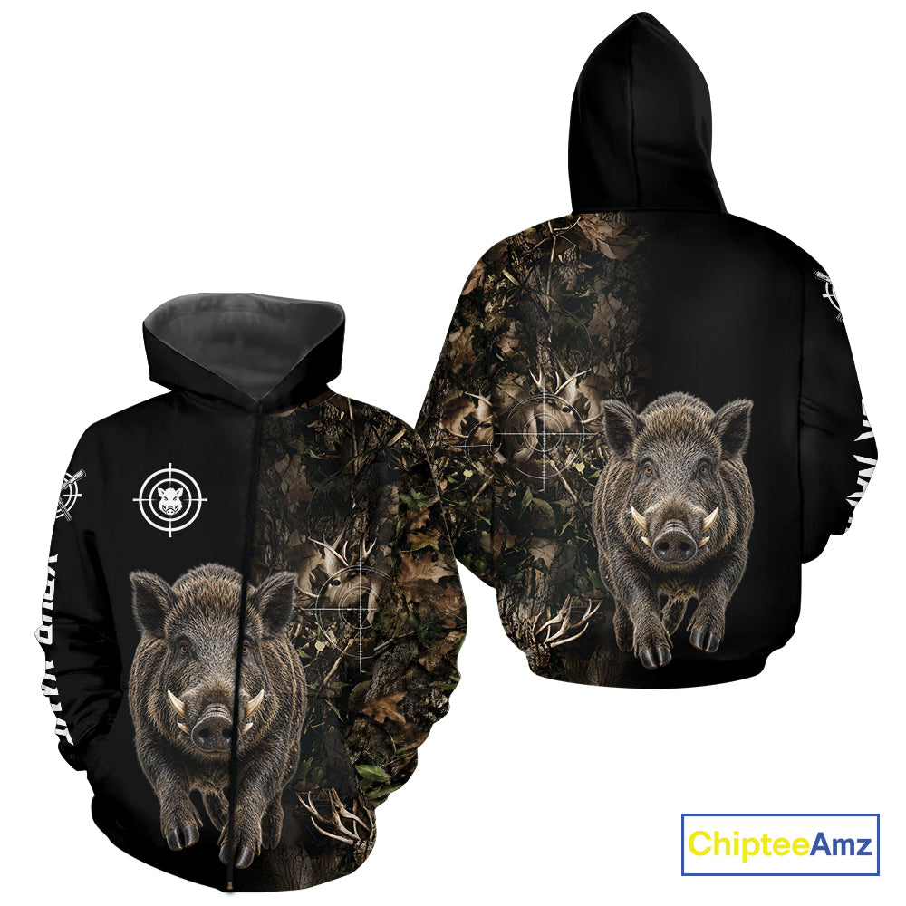 Hog Hunting Jumping Camouflage Brown Black Custom Name, Wild Boar Hunting Gift NHT1590