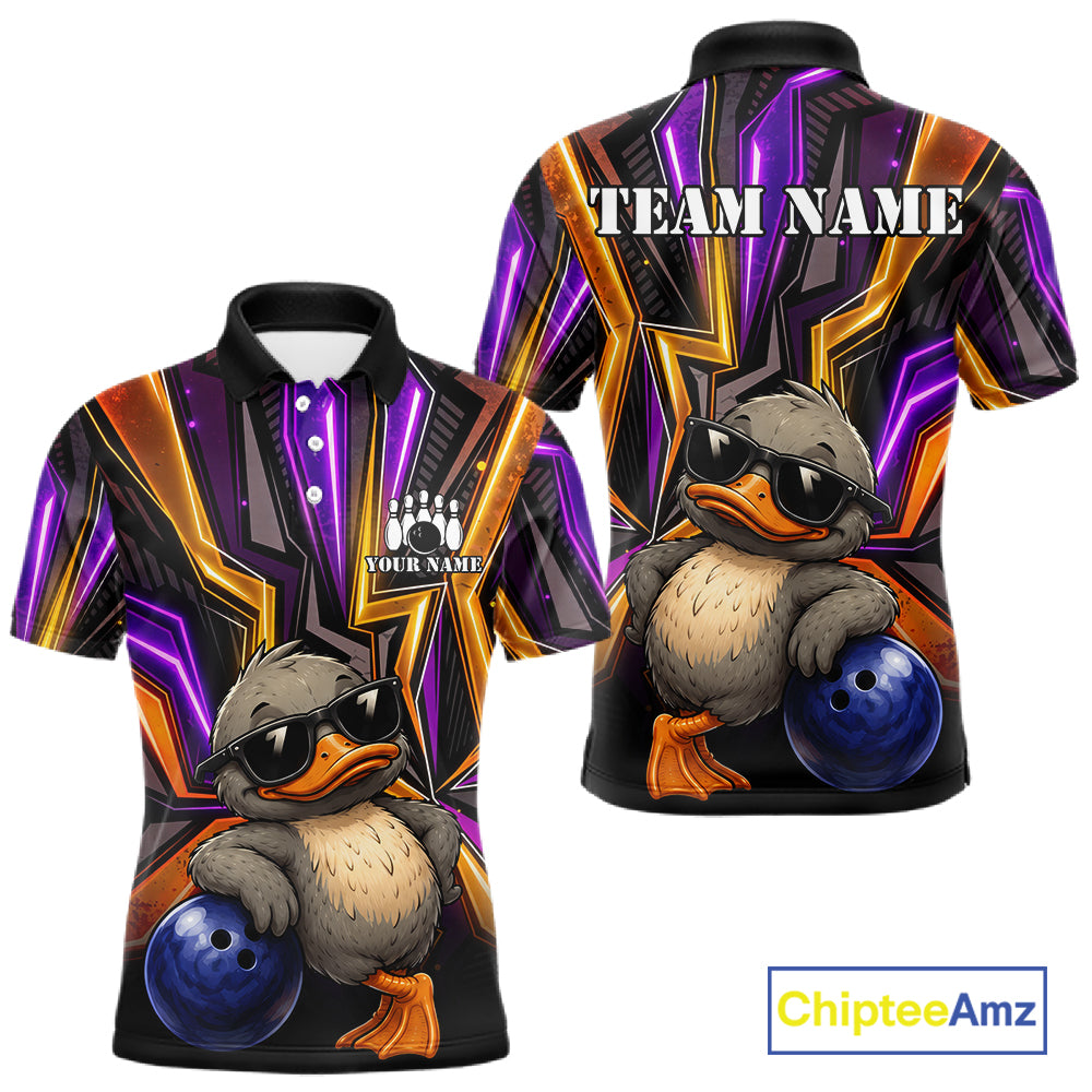 Funny Duck Men Bowling Shirt Custom Personalized Bowling Team Jersey, Polo & Quarter Zip Styles NHT1417