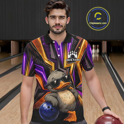 Funny Duck Men Bowling Shirt Custom Personalized Bowling Team Jersey, Polo & Quarter Zip Styles NHT1417