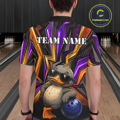 Funny Duck Men Bowling Shirt Custom Personalized Bowling Team Jersey, Polo & Quarter Zip Styles NHT1417