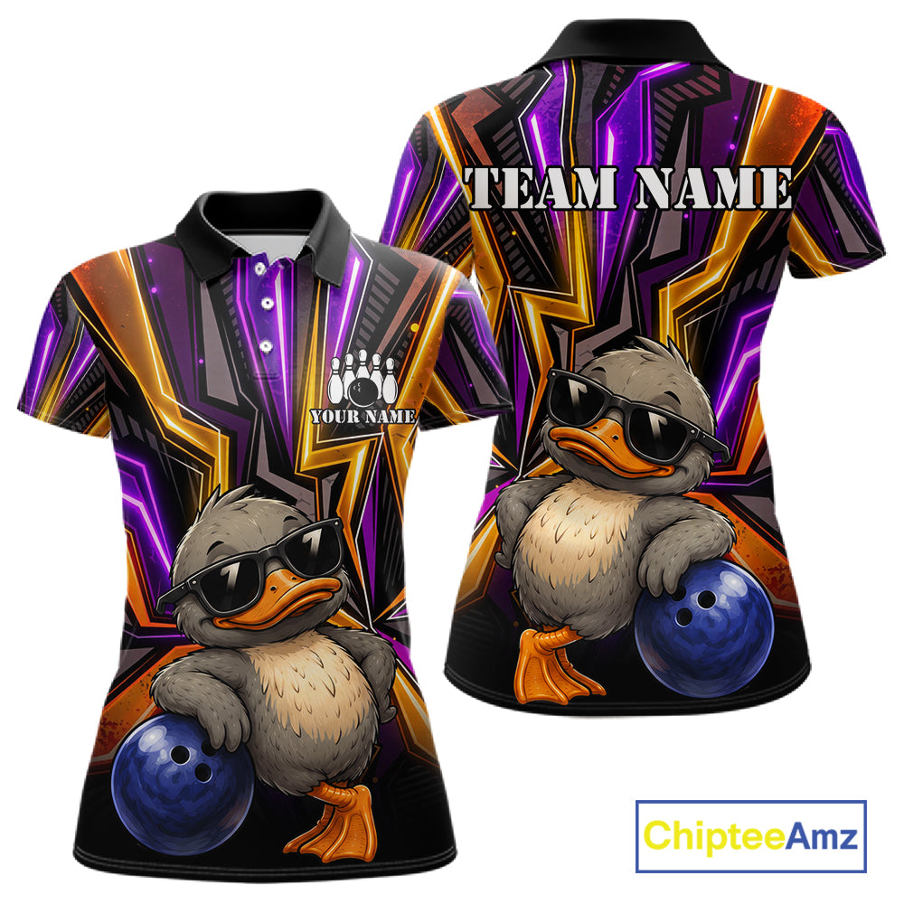 Funny Duck Women Bowling Shirt Custom Personalized Bowling Team Jersey, Polo & Quarter Zip Styles NHT1417