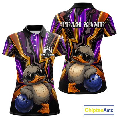 Funny Duck Women Bowling Shirt Custom Personalized Bowling Team Jersey, Polo & Quarter Zip Styles NHT1417