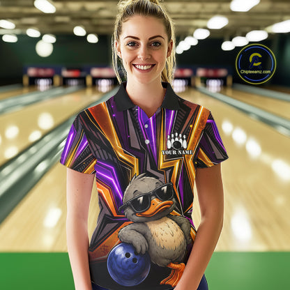 Funny Duck Women Bowling Shirt Custom Personalized Bowling Team Jersey, Polo & Quarter Zip Styles NHT1417