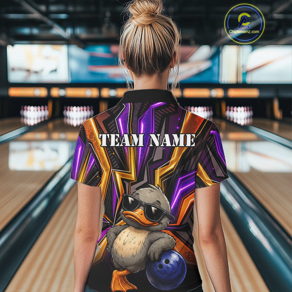 Funny Duck Women Bowling Shirt Custom Personalized Bowling Team Jersey, Polo & Quarter Zip Styles NHT1417