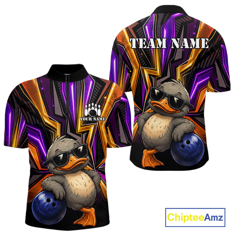 Funny Duck Men Bowling Shirt Custom Personalized Bowling Team Jersey, Polo & Quarter Zip Styles NHT1417