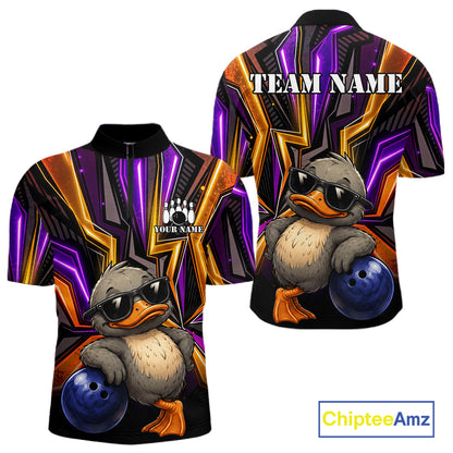 Funny Duck Men Bowling Shirt Custom Personalized Bowling Team Jersey, Polo & Quarter Zip Styles NHT1417