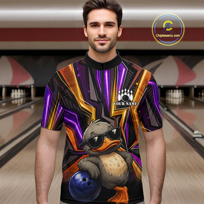 Funny Duck Men Bowling Shirt Custom Personalized Bowling Team Jersey, Polo & Quarter Zip Styles NHT1417