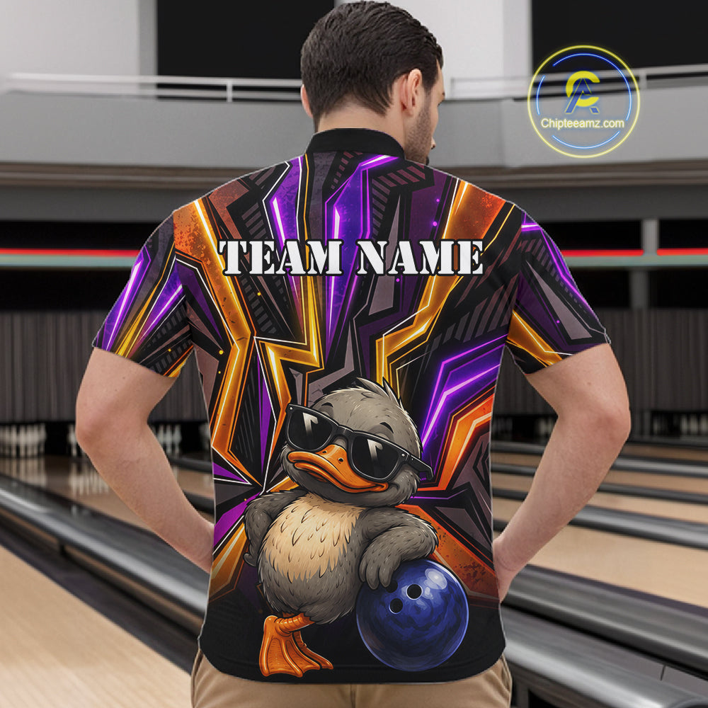 Funny Duck Men Bowling Shirt Custom Personalized Bowling Team Jersey, Polo & Quarter Zip Styles NHT1417