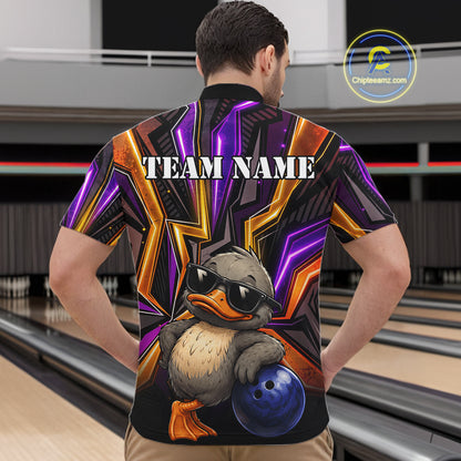 Funny Duck Men Bowling Shirt Custom Personalized Bowling Team Jersey, Polo & Quarter Zip Styles NHT1417