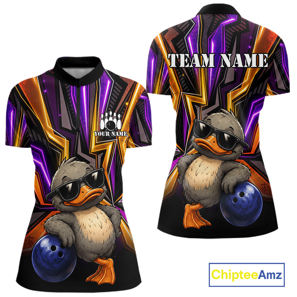 Funny Duck Women Bowling Shirt Custom Personalized Bowling Team Jersey, Polo & Quarter Zip Styles NHT1417