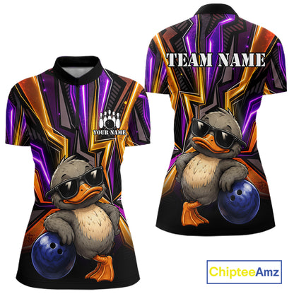 Funny Duck Women Bowling Shirt Custom Personalized Bowling Team Jersey, Polo & Quarter Zip Styles NHT1417