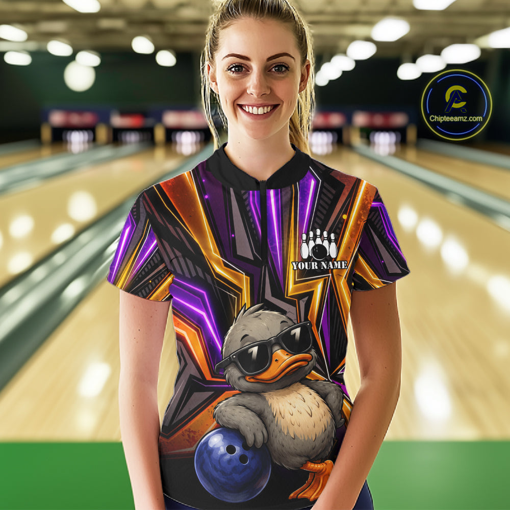 Funny Duck Women Bowling Shirt Custom Personalized Bowling Team Jersey, Polo & Quarter Zip Styles NHT1417