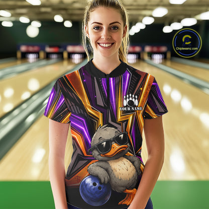 Funny Duck Women Bowling Shirt Custom Personalized Bowling Team Jersey, Polo & Quarter Zip Styles NHT1417