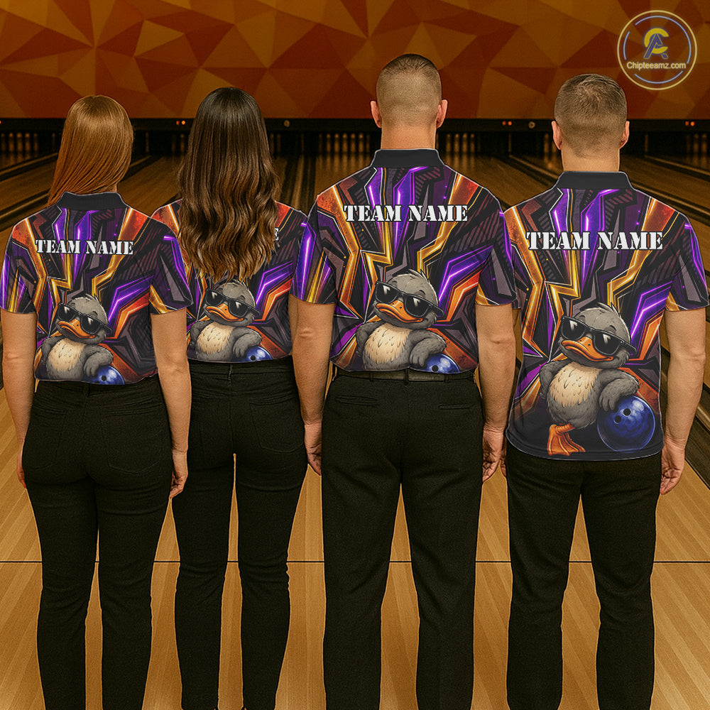 Funny Duck Men Bowling Shirt Custom Personalized Bowling Team Jersey, Polo & Quarter Zip Styles NHT1417