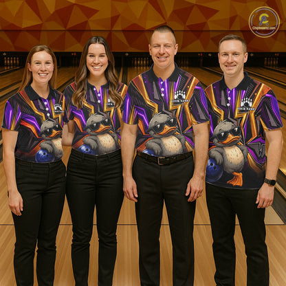 Funny Duck Men Bowling Shirt Custom Personalized Bowling Team Jersey, Polo & Quarter Zip Styles NHT1417
