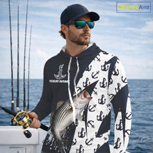 Load image into Gallery viewer, Personalized Striped Bass Hooded  Fishing Shirts Long Sleeve With Pattern Anchor, Fishing Shirt Jersey NHT611