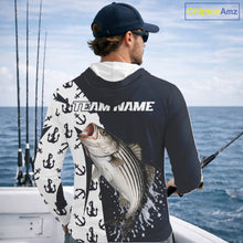 Load image into Gallery viewer, Personalized Striped Bass Hooded  Fishing Shirts Long Sleeve With Pattern Anchor, Fishing Shirt Jersey NHT611