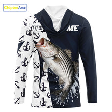 Load image into Gallery viewer, Personalized Striped Bass Hooded  Fishing Shirts Long Sleeve With Pattern Anchor, Fishing Shirt Jersey NHT611