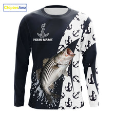 Load image into Gallery viewer, Personalized Striped Bass Fishing Shirts Long Sleeve With Pattern Anchor, Fishing Shirt Jersey NHT611