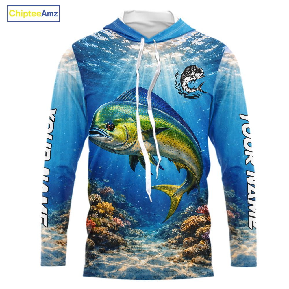 Personalized Offshore Fishing Jerseys, Mahi Mahi Fishing Shirts Long Sleeve Hooded For Men NHT820