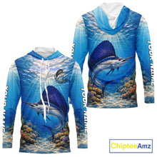 Load image into Gallery viewer, Personalized Offshore Fishing Jerseys, Sailfish Fishing Shirts Long Sleeve Hooded For Men NHT821