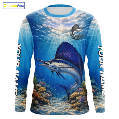 Personalized Offshore Fishing Jerseys, Sailfish Fishing Shirts Long Sleeve For Men NHT821